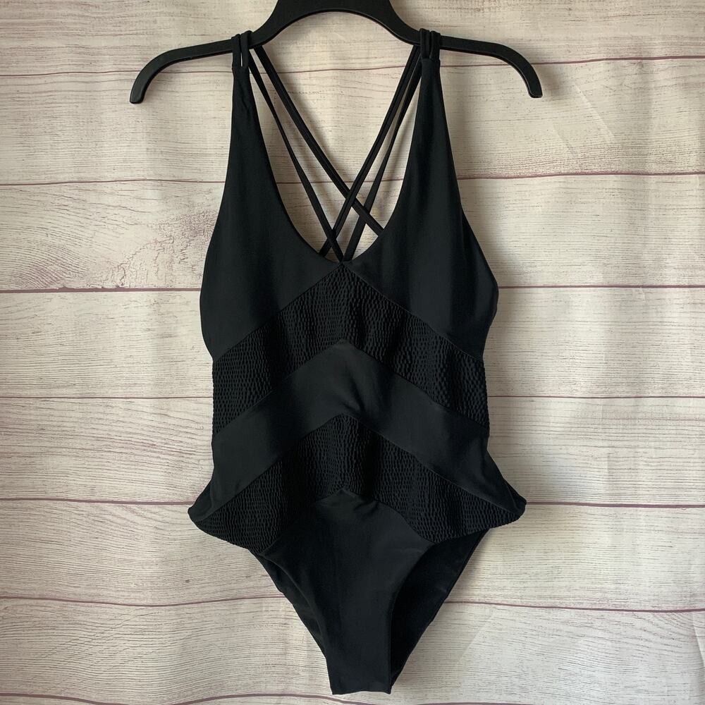 Tori Praver Swimwear Black One-Piece Swimsuit Strappy Criss Cross Back Size M